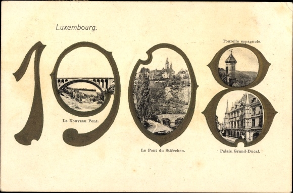 Postcard Luxembourg Luxembourg, New Bridge, Grand Ducal Palace, Spanish Tower