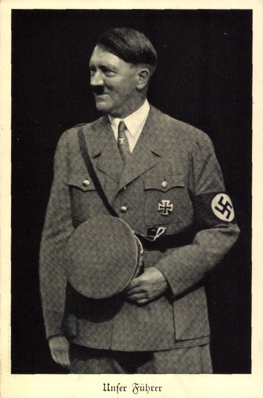 Postcard Führer and Reich Chancellor Adolf Hitler, portrait in party uniform, peaked cap