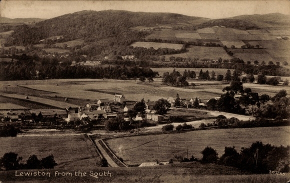 Postcard Lewiston Idaho USA, landscape with fields, trees, villages, hills, view from the south