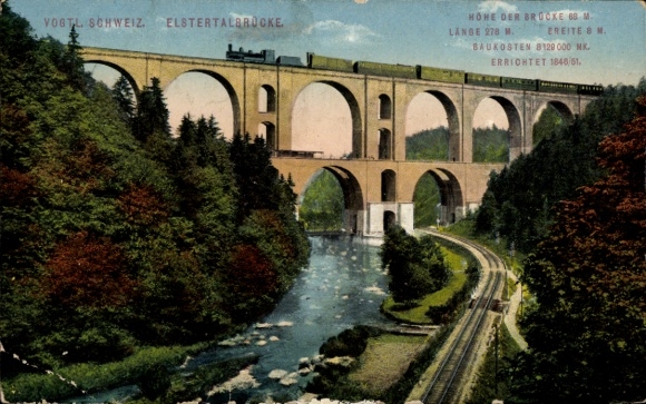 Postcard Jocketa Pöhl in Vogtland, Elstertal Bridge, railway line