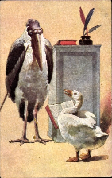 Artist PC Humanized marabou as a teacher, bird school, goose learns the ...