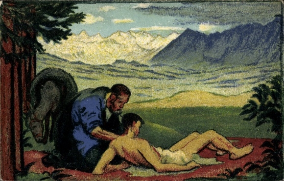 Postal stationery artist PC Federal Day 1917, old man, paramedic, Red Cross