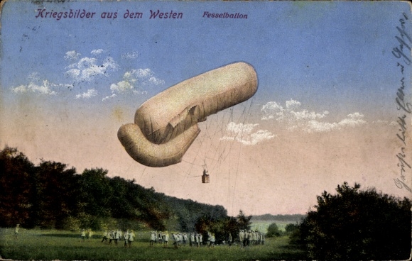 AK war images from the West, tethered balloon, WWI