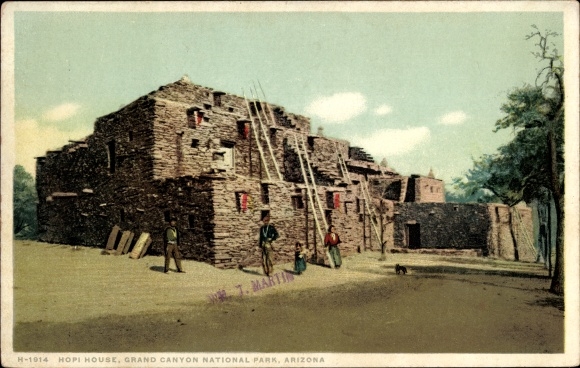 Postcard Arizona USA, Grand Canyon National Park, House of the Hopi Indians