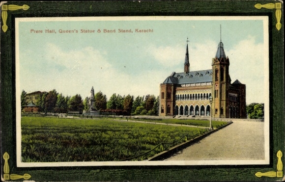 Passepartout Postcard Karachi Karachi Pakistan, Frere Hall, Queens Statue and Bandstand