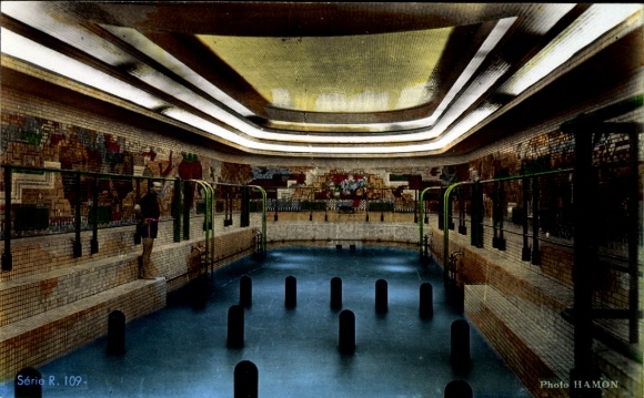 Passenger ship Normandie, CGT, interior view swimming pool