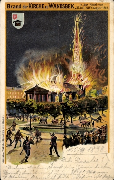 Artist, Hamburg Wandsbek, Church fire, July 31, 1898
