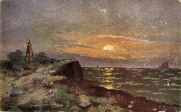 Artist Postcard Sunset, Tower, Shore