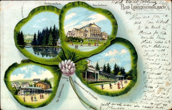 Cloverleaf Chromo-Litho Langenschwalbach Bad Schwalbach in the Rheingau Taunus district, park, spa house