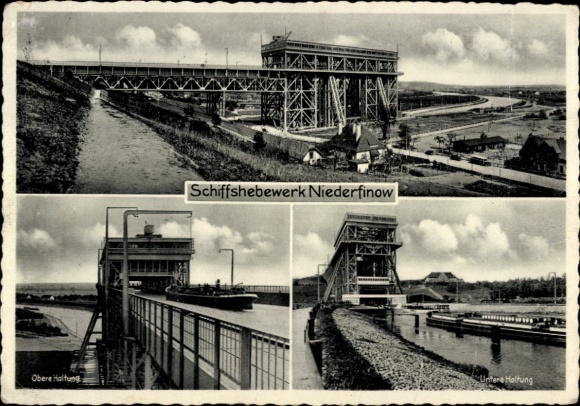Postcard Niederfinow in Barnim, ship lift upper section, lower section
