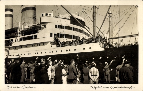 Postcard Cuxhaven, departure of an American steamer