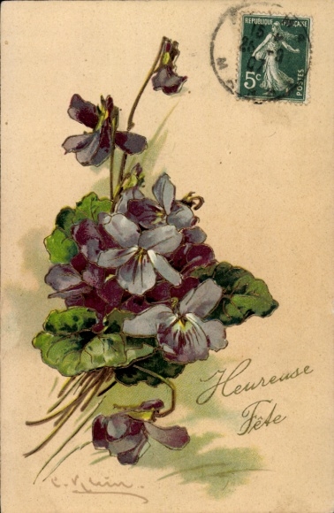 Stamp artist Postcard Klein, Catharina, congratulations, violets