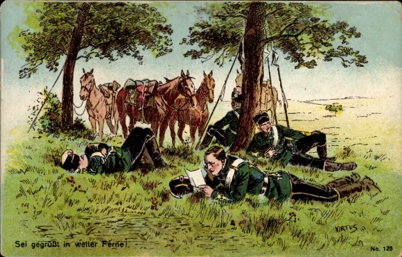 Artist Chromo-Litho Virtus, Soldiers, Greetings from afar