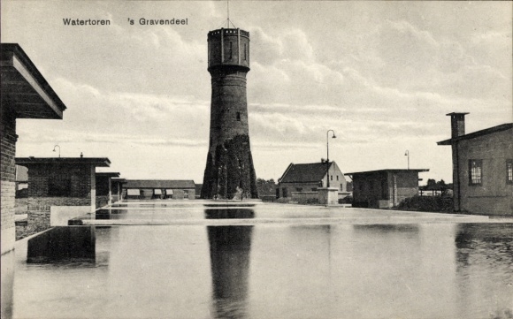 Postcard 's Gravendeel South Holland, Watertoren