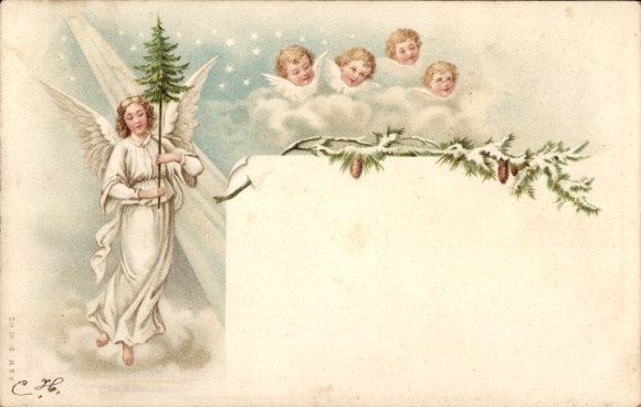 Angel, Christmas tree, fir branches