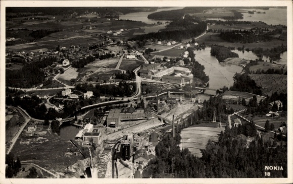 Postcard Nokia Finland, aerial photograph