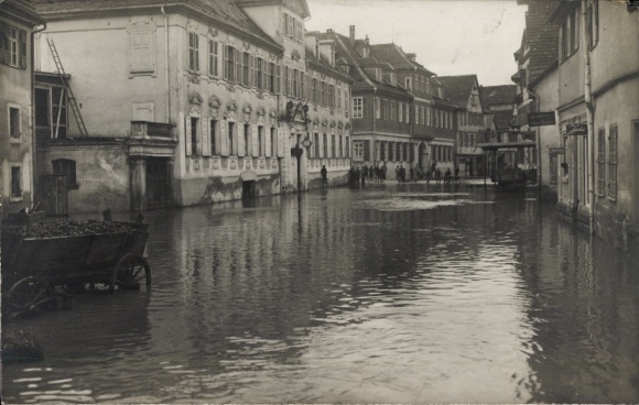 Photo: Postcard Calw in the Black Forest, flooded street, high water