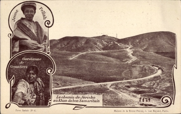 Postcard Jericho Palestine, Le Chernin de Jericho au Khan du bon Samaritain