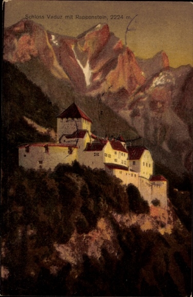 Postcard Vaduz Liechtenstein, Rappenstein Castle, mountains, 2224 m