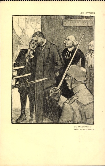 Artist Postcard French Red Cross, Le Massacre des Innocents, Les Otages, Boches