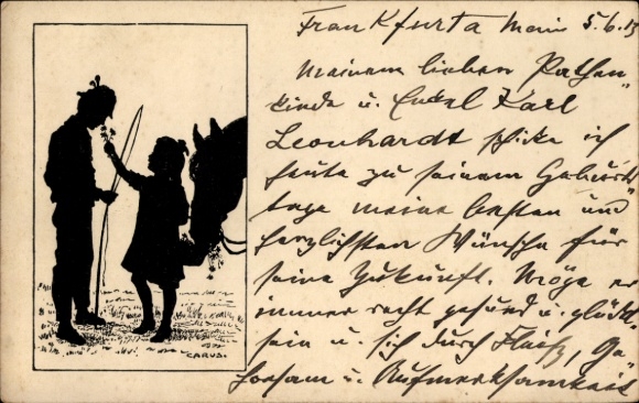 Papercut artist Postcard Carus, gift, girl, angler, horse