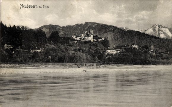 Postcard Neubeuern in Upper Bavaria, landscape, water, mountains,
