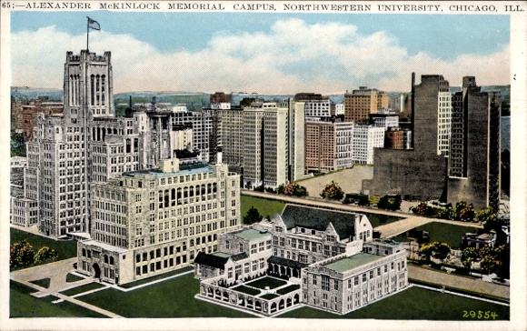 Postcard Chicago Illinois USA, Alexander McKinlock Memorial Campus, Northwestern University, high-rise