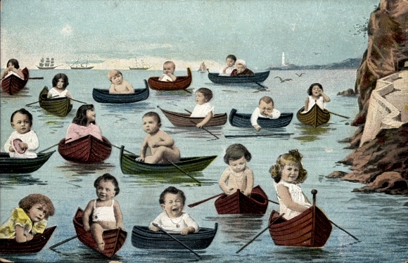 Postcard Children in Rowing Boats, Photomontage