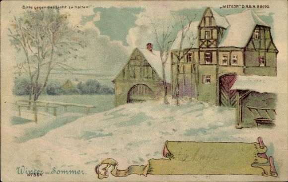 Hold against the light Lithograph Winter and Summer, Houses