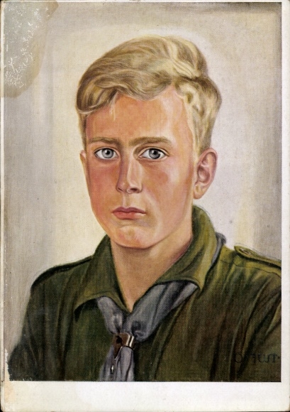 Artist Postcard Just, Oskar, HJ, Hitler Youth in uniform, portrait