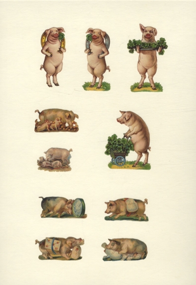 10 wafers pigs as lucky charms, clover, horseshoe, money blessing etc. approx. 6.5 x 5 cm to 2.5 x 5 cm