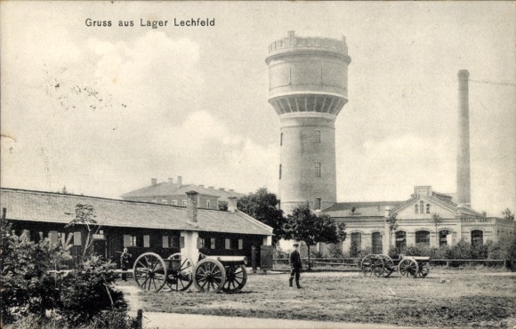 Postcard Lagerlechfeld Graben Schwaben, Lechfeld training area, water tower