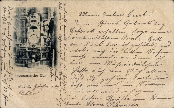 Postcard Magdeburg Elbe, Astronomical Clock