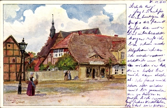 Artist Postcard Voss, scene in a village, inn, Wilshaus