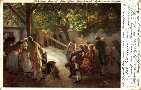 Artist Postcard Namza, Joh., bowling alley