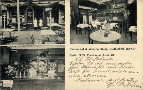 Postcard Berlin Prenzlauer Berg, Restaurant and Wine Shop Goldene Gans, Prenzlauer Allee 23