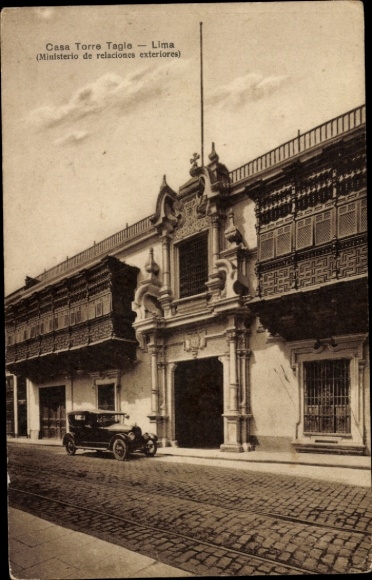 Postcard Lima Peru, Casa Torre Tagle, Ministerio de external relations, car, street