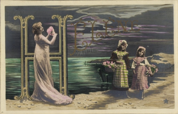 Letters Postcard First name Helene, Woman's portrait