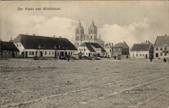 Postcard Vladislavovas Władysławów Wladislawow Kudirkos Naumiestis Schirwindt-Neustadt Lithuania, market