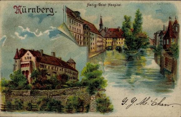 Stop against the light, lithograph, Nuremberg, Holy Spirit Hospital