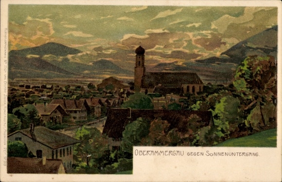 Artist's lithograph of Oberammergau in Upper Bavaria, overall view