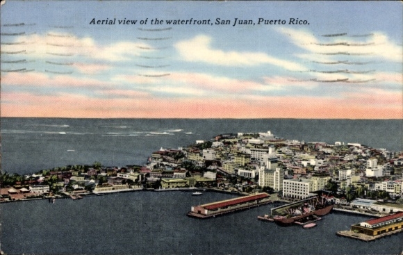 Postcard San Juan Puerto Rico, aerial view of the waterfront
