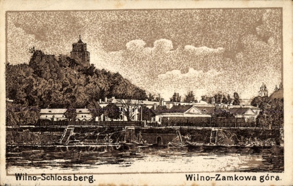 Postcard Vilnius Wilna Wilno Lithuania, Wilno-Schlossberg, Wilno-Zamkowa góra, river view