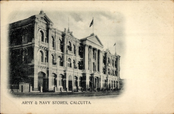 Postcard Calcutta Kolkata Calcutta India, Army & Navy Stores, building, black and white photo
