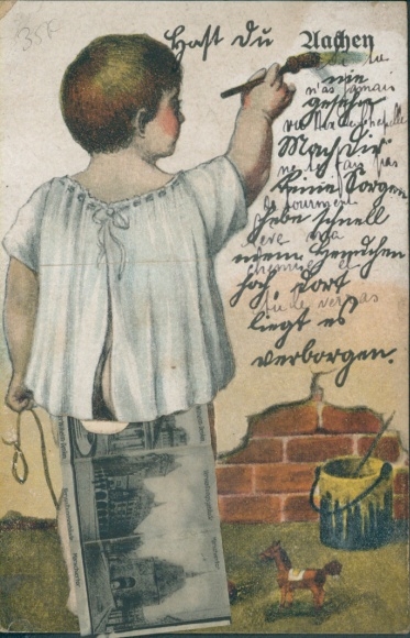 Leporello Postcard Aachen, partial views, buildings, gate