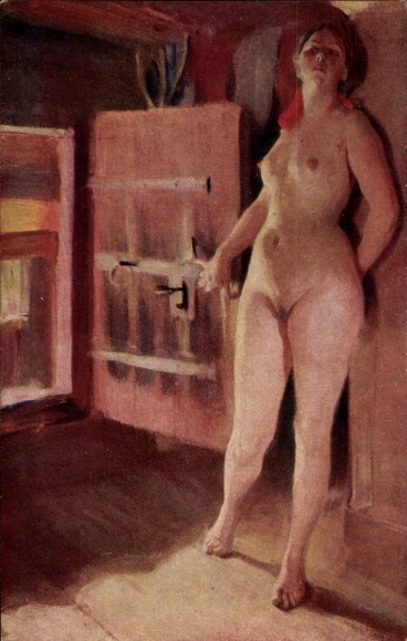 Artist Postcard Zorn, Anders, On the floor, female nude, naked woman, eroticism