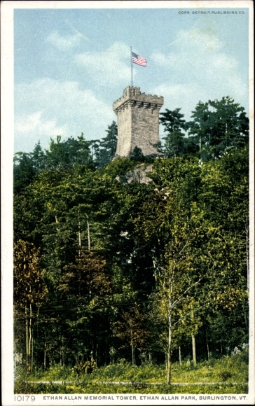 Postcard Burlington Vermont United States, Ethan Allen Park, Ethan Allen Memorial Tower