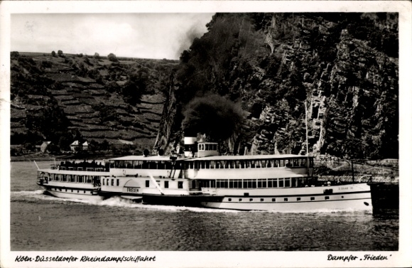 Postcard Rhine steamer Frieden, Cologne Düsseldorf Rhine steamboat company