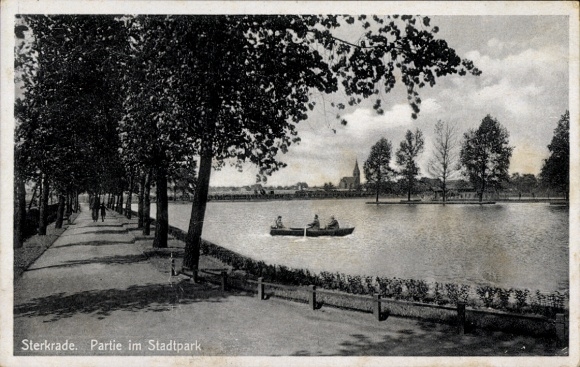 Postcard Sterkrade Oberhausen am Rhein, Stadtpark, boat on the water, pedestrians