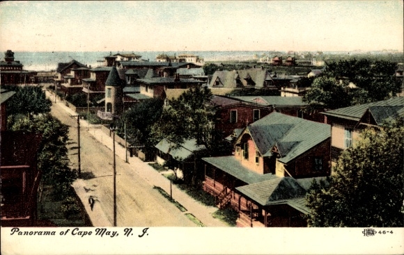 Postcard Cape May New Jersey USA, panorama of Cape May, houses, streets, trees, coastal view